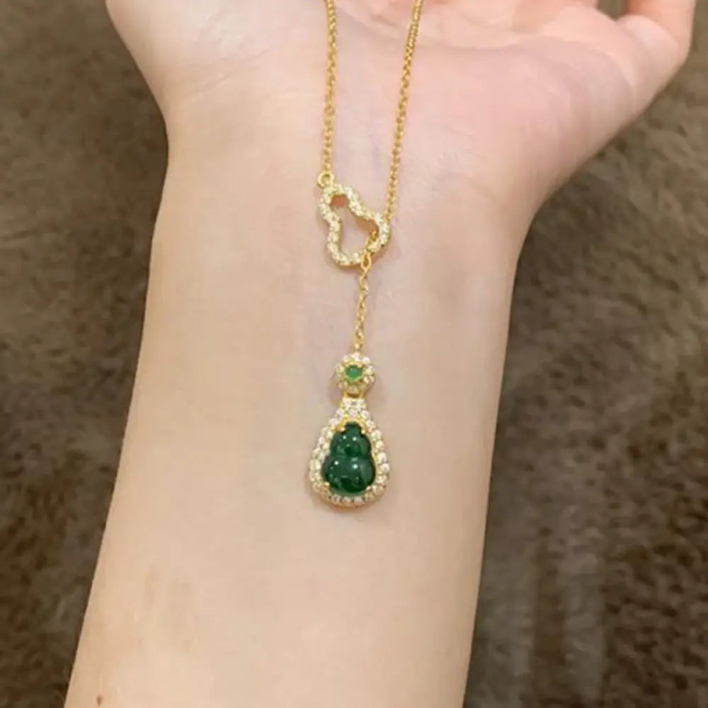 Buddha Stones Colorful Gourd Hollow Design Copper Balance Necklace Pendant - BWOOOH - Green Gourd - Necklaces &amp; Pendants