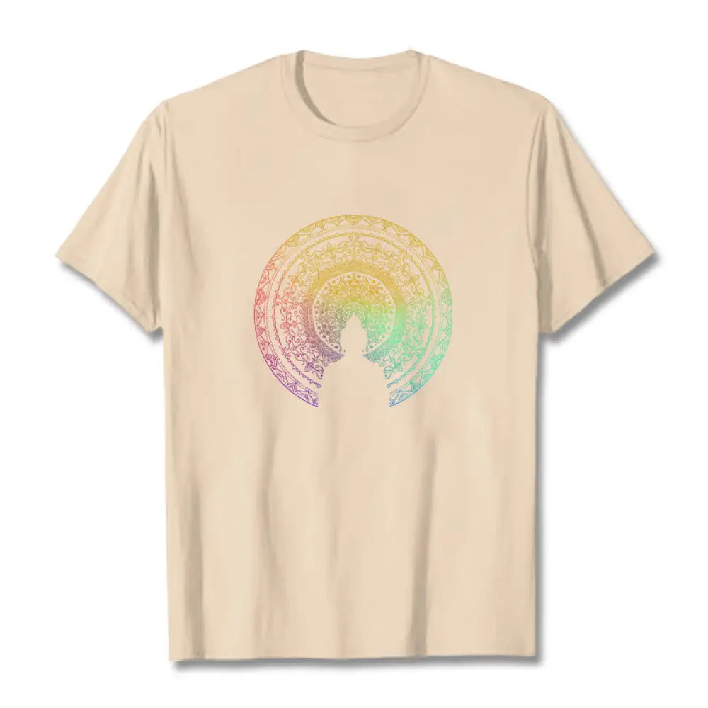 Buddha Stones Colorful Gradient Mandala Buddha Cotton Tee T-shirt - Bisque / S - T-Shirts