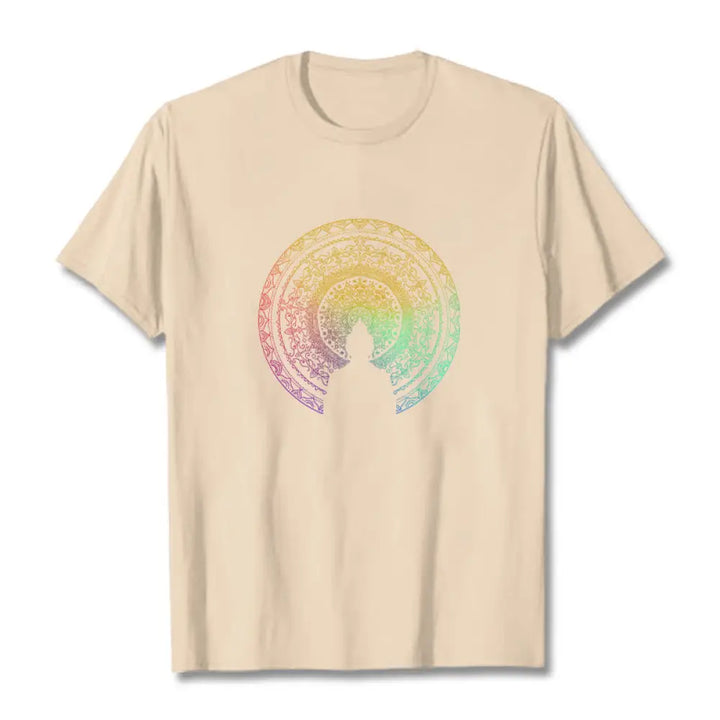 Buddha Stones Colorful Gradient Mandala Buddha Cotton Tee T-shirt - Bisque / S - T-Shirts