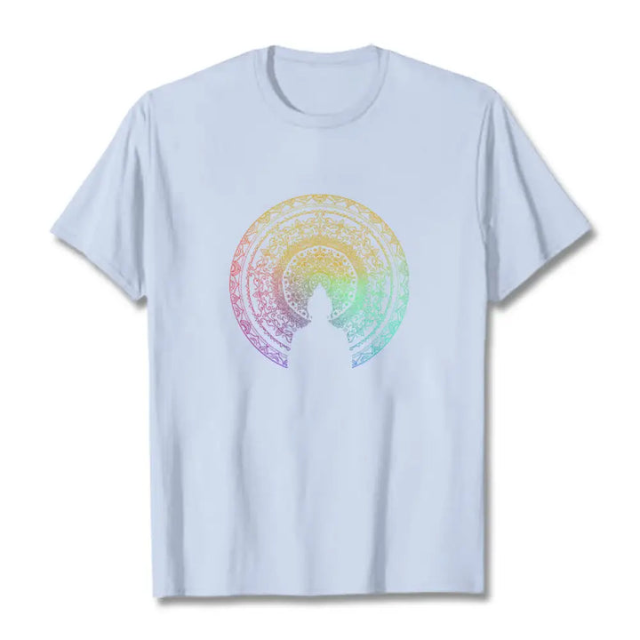 Buddha Stones Colorful Gradient Mandala Buddha Cotton Tee T-shirt - LightCyan / S - T-Shirts