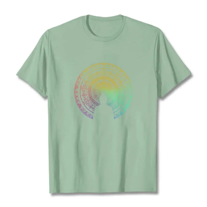 Buddha Stones Colorful Gradient Mandala Buddha Cotton Tee T-shirt - PaleGreen / S - T-Shirts