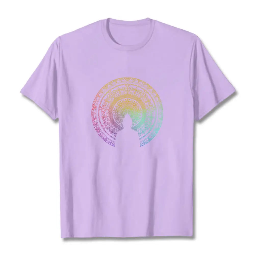 Buddha Stones Colorful Gradient Mandala Buddha Cotton Tee T-shirt - Plum / S - T-Shirts