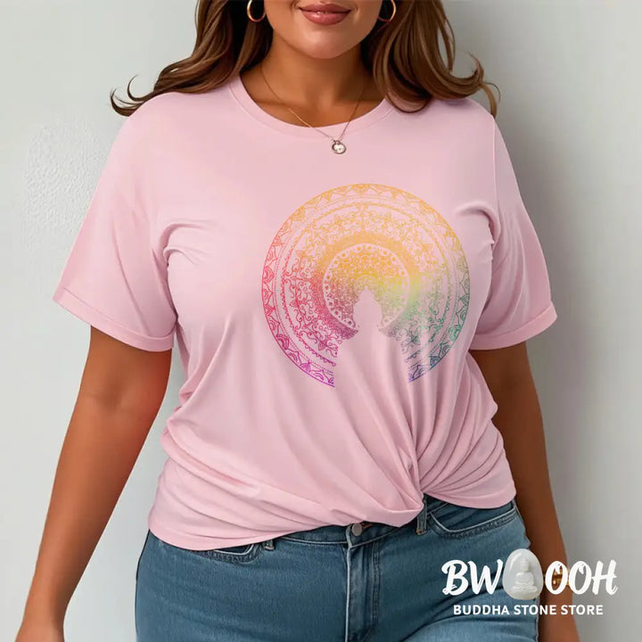 Buddha Stones Colorful Gradient Mandala Buddha Cotton Tee T-shirt - T-Shirts