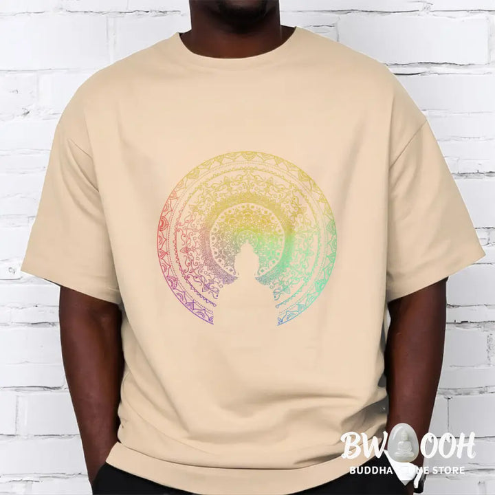 Buddha Stones Colorful Gradient Mandala Buddha Cotton Tee T-shirt - T-Shirts