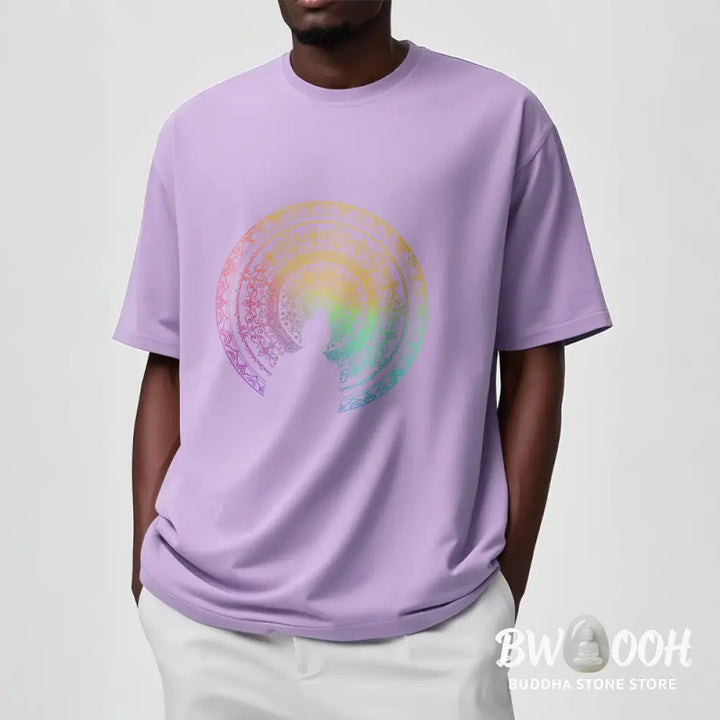 Buddha Stones Colorful Gradient Mandala Buddha Cotton Tee T-shirt - T-Shirts