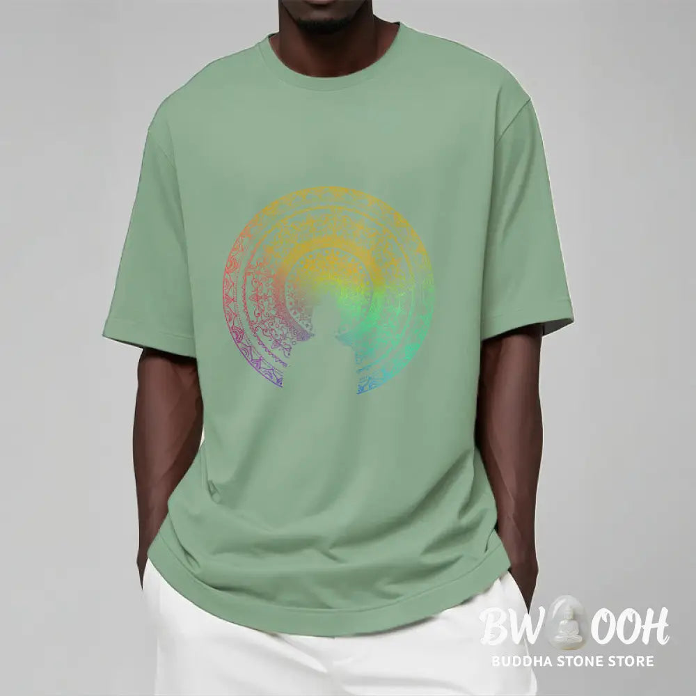 Buddha Stones Colorful Gradient Mandala Buddha Cotton Tee T-shirt - T-Shirts
