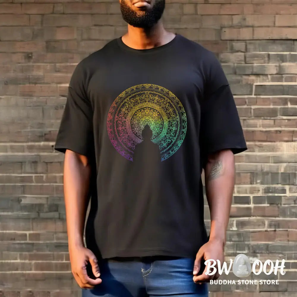 Buddha Stones Colorful Gradient Mandala Buddha Cotton Tee T-shirt - T-Shirts