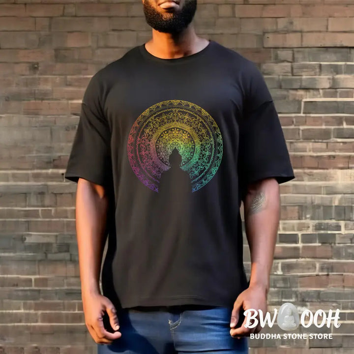 Buddha Stones Colorful Gradient Mandala Buddha Cotton Tee T-shirt - T-Shirts