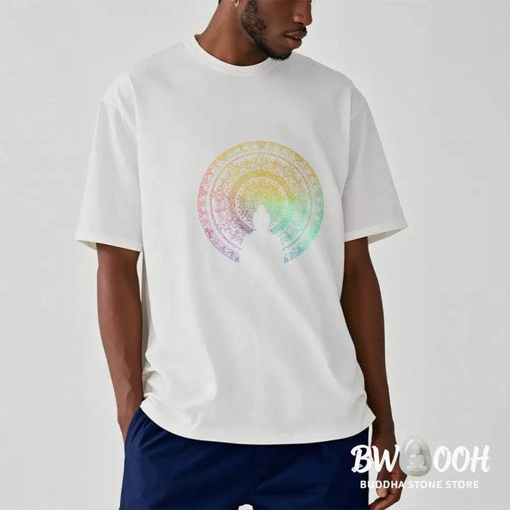 Buddha Stones Colorful Gradient Mandala Buddha Cotton Tee T-shirt - T-Shirts