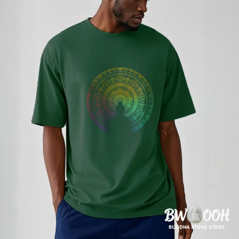 Buddha Stones Colorful Gradient Mandala Buddha Cotton Tee T-shirt - T-Shirts