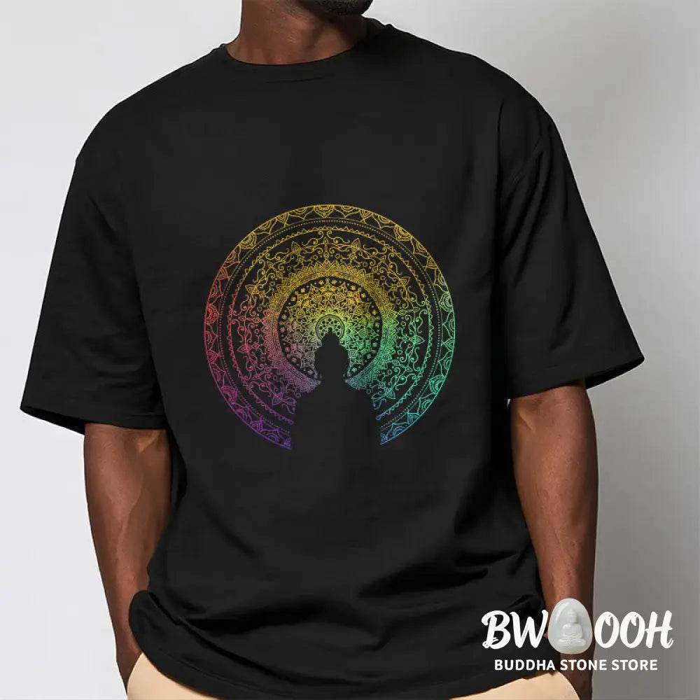 Buddha Stones Colorful Gradient Mandala Buddha Cotton Tee T-shirt - T-Shirts