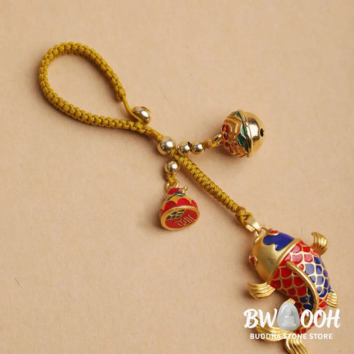 Buddha Stones Colorful Koi Fish Hollow Bell Wealth Luck Key Chain - Koi Fish(Luck♥Prosperity) - Key Chain