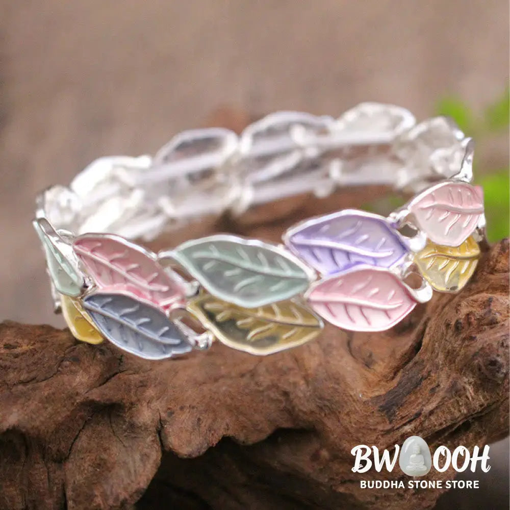 Buddha Stones Colorful Leaves Alloy Luck Elastic Bracelet Bangle - BWOOOH - 57mm - Bracelet Bangle