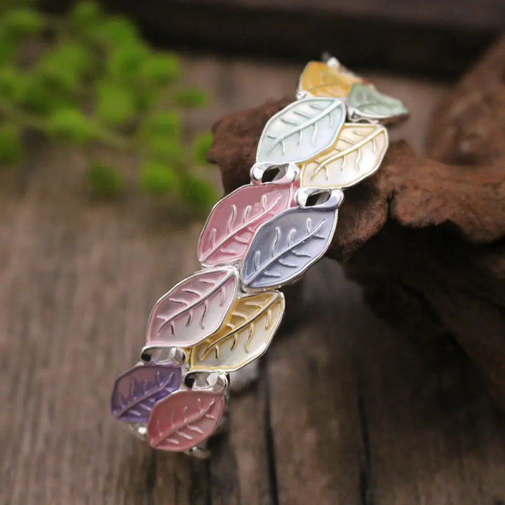BWOOOH Colorful Leaves Alloy Luck Elastic Bracelet Bangle — natural stone crystal healing bracelet for spiritual healing a...