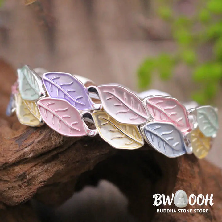 Buddha Stones Colorful Leaves Alloy Luck Elastic Bracelet Bangle - BWOOOH - 57mm - Bracelet Bangle