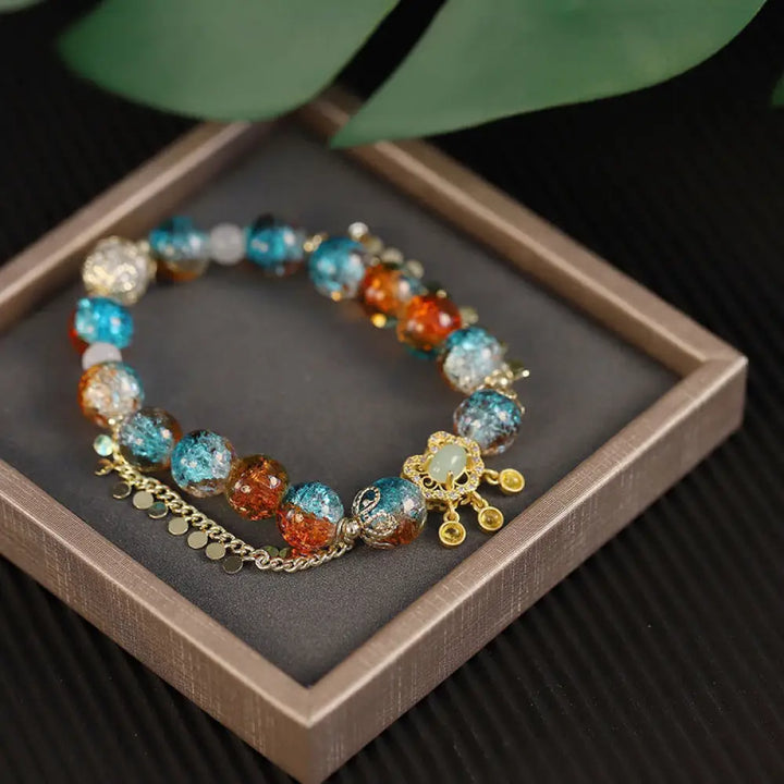 BWOOOH Colorful Liuli Glass Bead Chinese Lock Charm Fortune Bracelet - BWOOOH - Colorful Liuli Glass Bead(Wrist