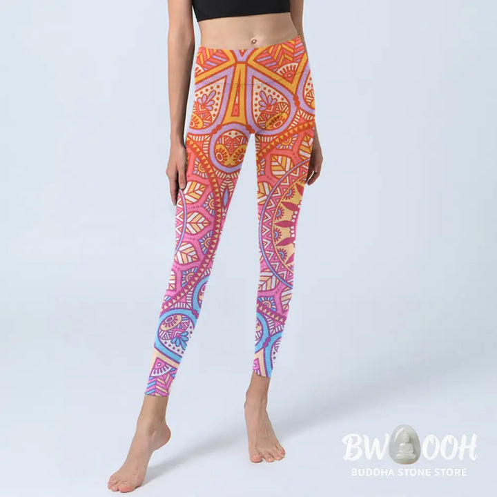 BWOOOH mandala print yoga leggings - Colorful Mandala Pattern Gym Leggings Wo