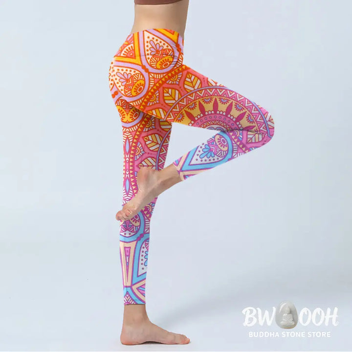 BWOOOH mandala print yoga leggings - Colorful Mandala Pattern Gym Leggings Wo
