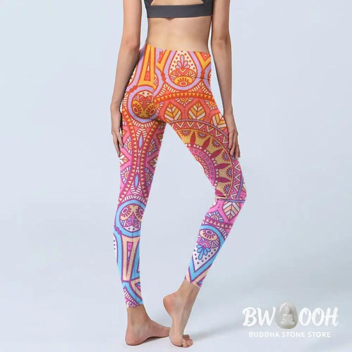 BWOOOH mandala print yoga leggings - Colorful Mandala Pattern Gym Leggings Wo