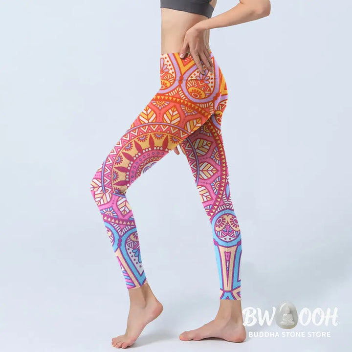 BWOOOH mandala print yoga leggings - Colorful Mandala Pattern Gym Leggings Wo