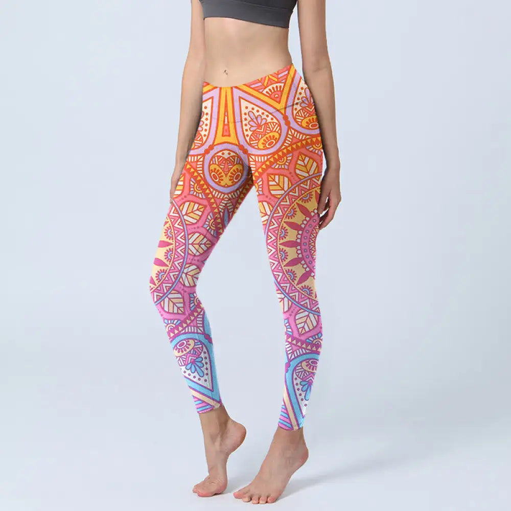 BWOOOH mandala print yoga leggings - Colorful Mandala Pattern Gym Leggings Wo