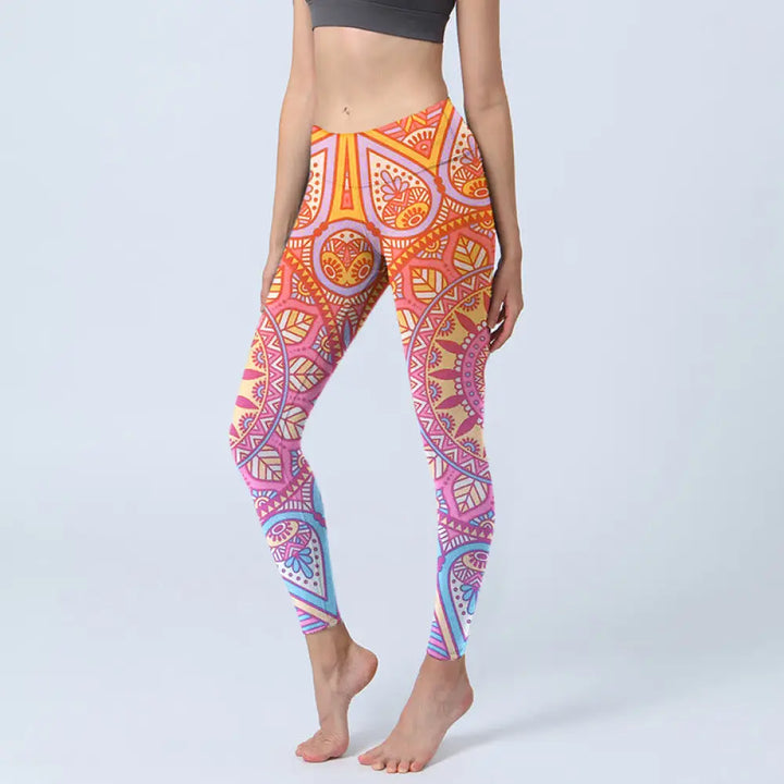 BWOOOH mandala print yoga leggings - Colorful Mandala Pattern Gym Leggings Wo