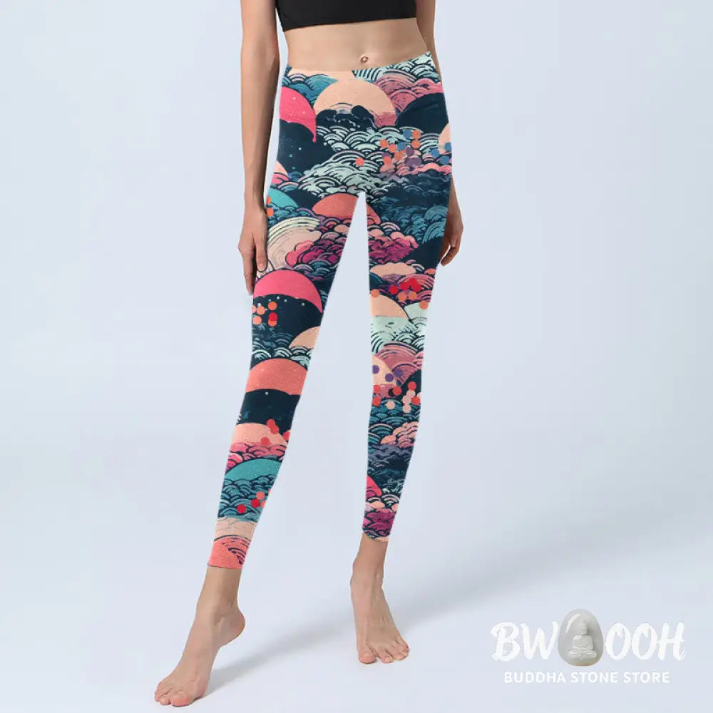 BWOOOH printed yoga leggings - Colorful Ocean Waves Print Gym Leggings 