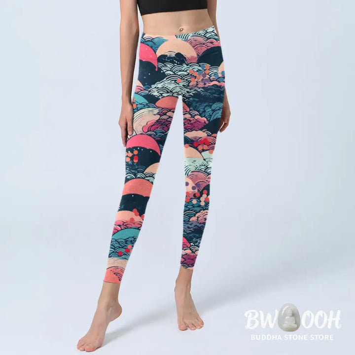 BWOOOH printed yoga leggings - Colorful Ocean Waves Print Gym Leggings 
