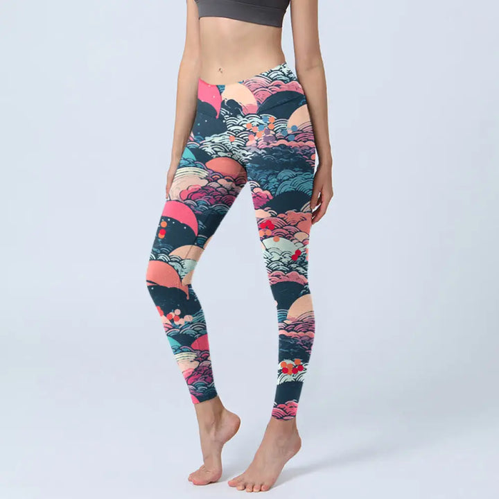 BWOOOH printed yoga leggings - Colorful Ocean Waves Print Gym Leggings 