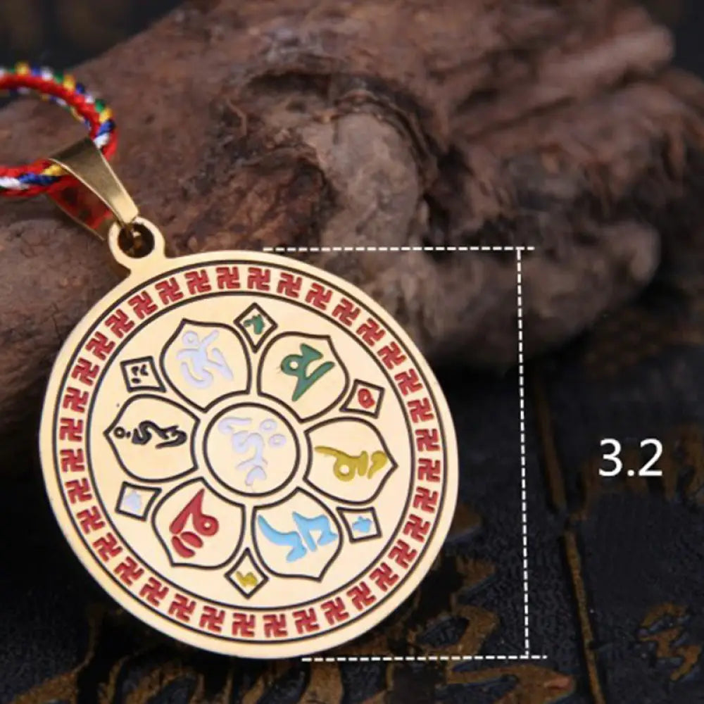 Buddha Stones Colorful Om Mani Padme Hum Titanium Steel Protection Rope Necklace Pendant - BWOOOH - Golden - Necklaces