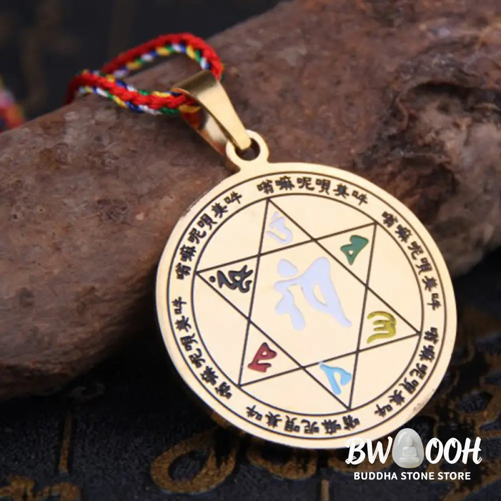 Buddha Stones Colorful Om Mani Padme Hum Titanium Steel Protection Rope Necklace Pendant - BWOOOH - Necklaces &amp; Pendants