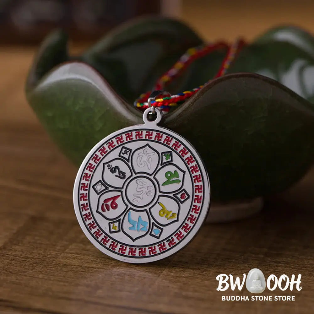 Buddha Stones Colorful Om Mani Padme Hum Titanium Steel Protection Rope Necklace Pendant - BWOOOH - Necklaces &amp; Pendants