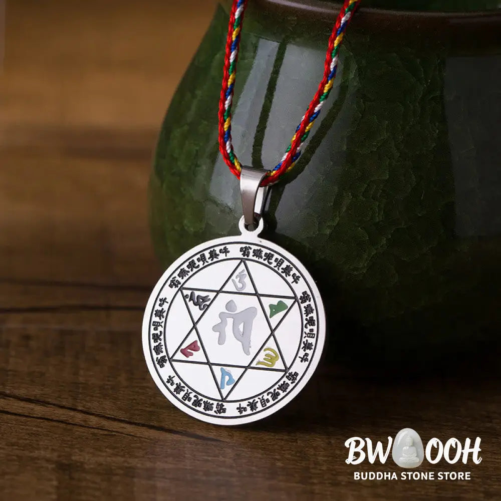 Buddha Stones Colorful Om Mani Padme Hum Titanium Steel Protection Rope Necklace Pendant - BWOOOH - Necklaces &amp; Pendants