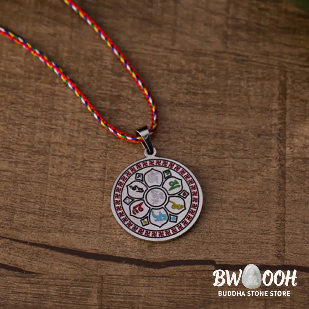 Buddha Stones Colorful Om Mani Padme Hum Titanium Steel Protection Rope Necklace Pendant - BWOOOH - Necklaces &amp; Pendants