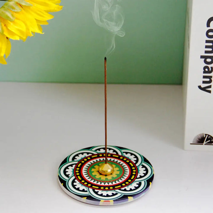 BWOOOH Colorful Pattern Ceramic Blessing Stick Incense Burner - Green Black Red - Incense Burner