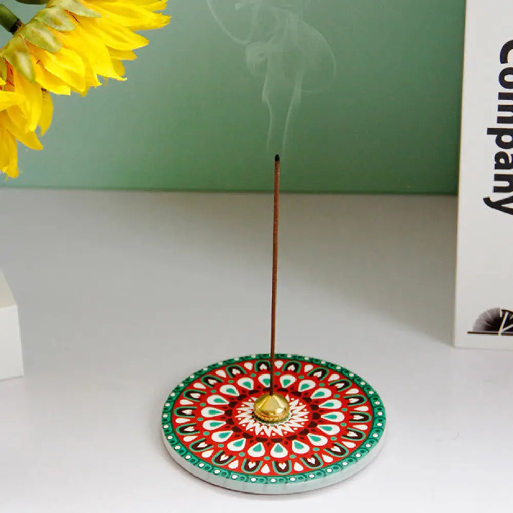BWOOOH Colorful Pattern Ceramic Blessing Stick Incense Burner - Green Red - Incense Burner