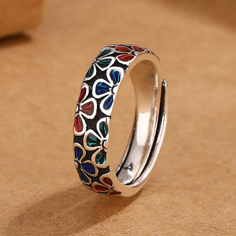 BWOOOH Colorful Plum Blossoms Design Healing Copper Adjustable Ring — Copper spiritual jewelry for spiritual healing and m...