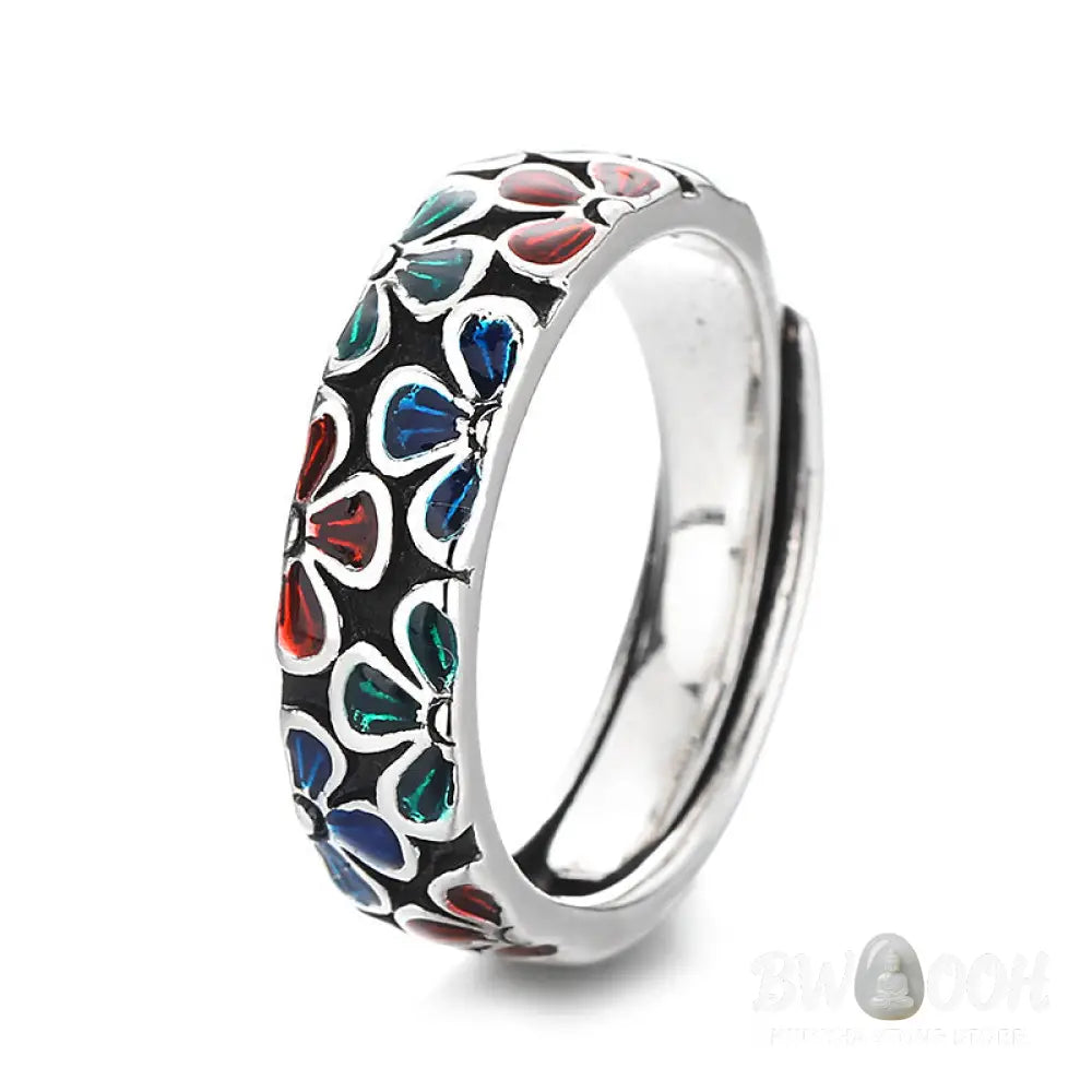 Buddha Stones Colorful Plum Blossoms Design Healing Copper Adjustable Ring - BWOOOH - Adjustable - Ring