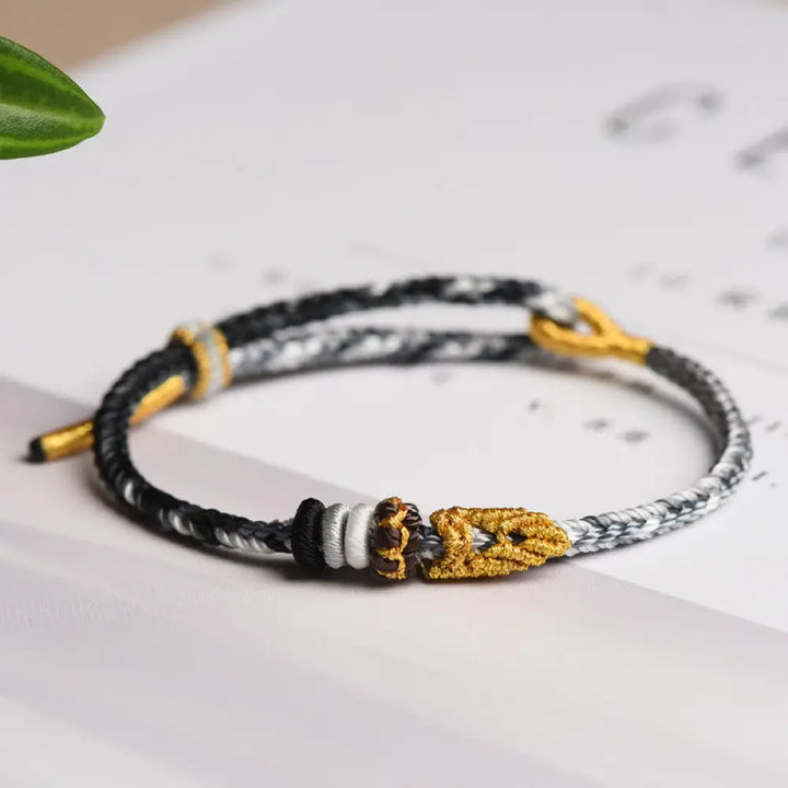 Buddha Stones Colorful Rope Eight Thread Peace Knot Luck Handmade Bracelet - BWOOOH - Black(Wrist Circumference