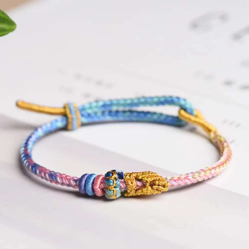 Buddha Stones Colorful Rope Eight Thread Peace Knot Luck Handmade Bracelet - BWOOOH - Blue&amp;Beige(Wrist Circumference