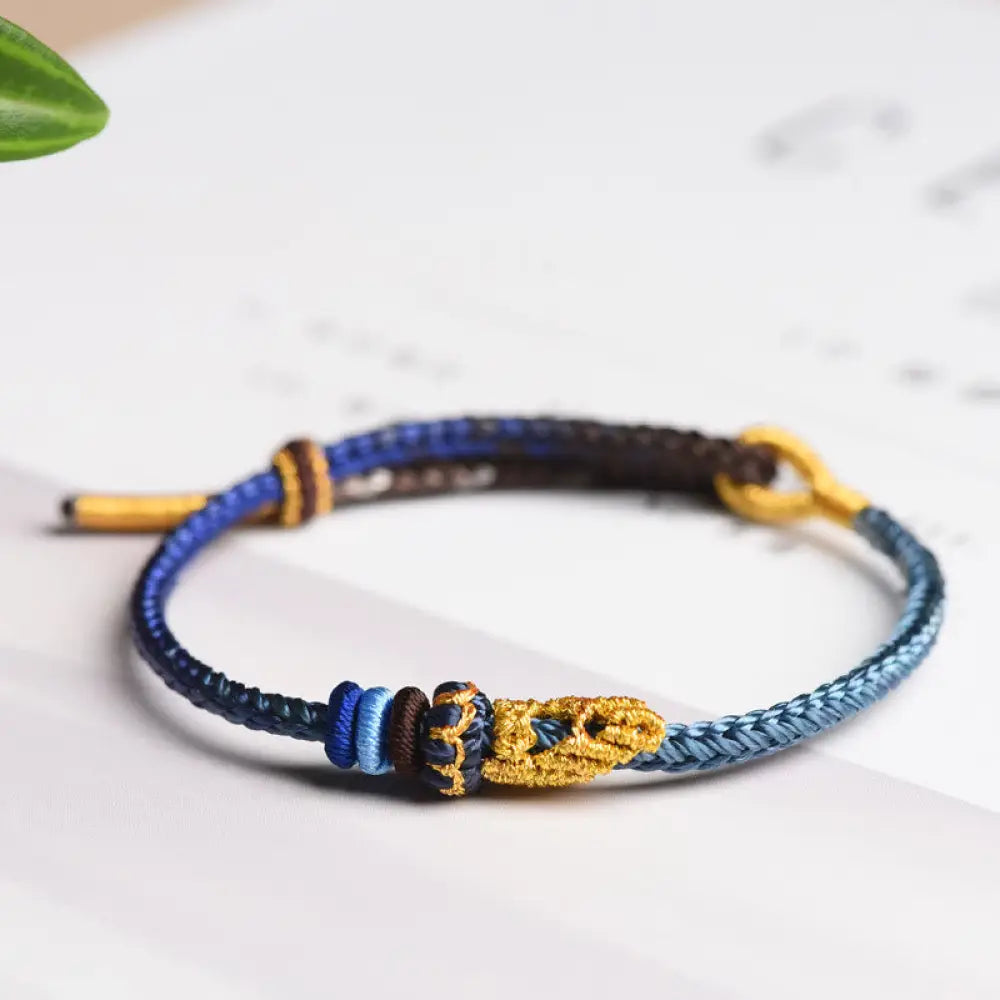 Buddha Stones Colorful Rope Eight Thread Peace Knot Luck Handmade Bracelet - BWOOOH - Blue(Wrist Circumference 14-19cm)