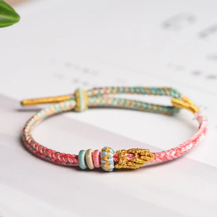 Buddha Stones Colorful Rope Eight Thread Peace Knot Luck Handmade Bracelet - BWOOOH - Cyan&amp;Pink(Wrist Circumference