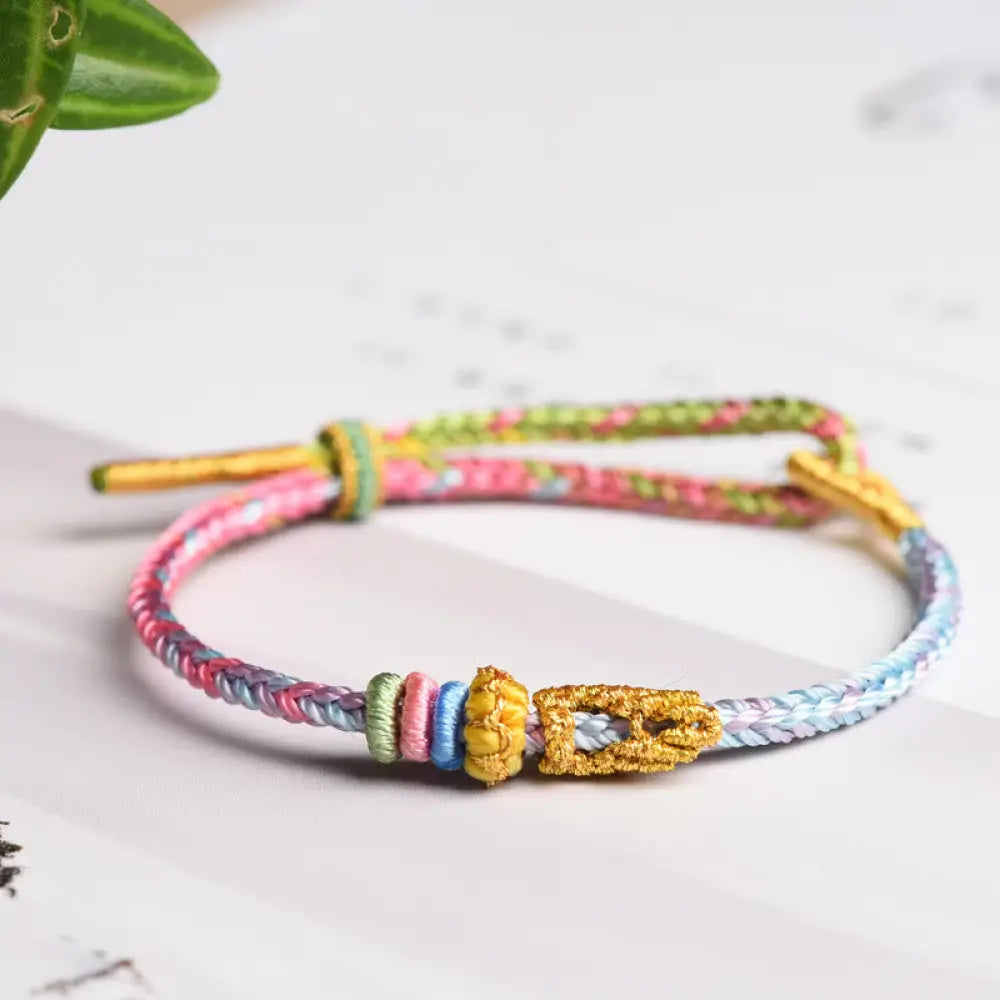 Buddha Stones Colorful Rope Eight Thread Peace Knot Luck Handmade Bracelet - BWOOOH - Pink&amp;Skyblue(Wrist Circumference