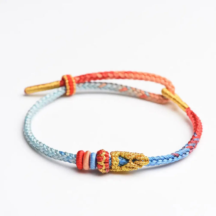 Buddha Stones Colorful Rope Eight Thread Peace Knot Luck Handmade Bracelet - BWOOOH - Skyblue&amp;Red(Wrist Circumference