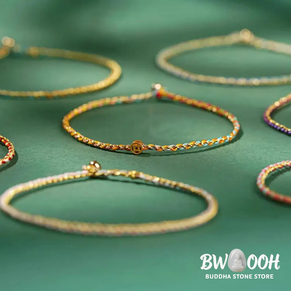 Buddha Stones Colorful Rope Luck Coin Bead Abundance Extra Thin Braided Bracelet - BWOOOH - Bracelet