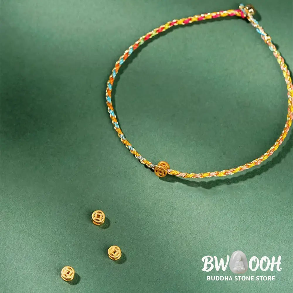 Buddha Stones Colorful Rope Luck Coin Bead Abundance Extra Thin Braided Bracelet - BWOOOH - Bracelet