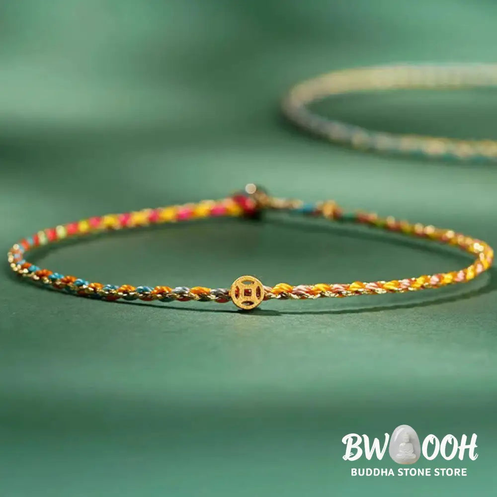 Buddha Stones Colorful Rope Luck Coin Bead Abundance Extra Thin Braided Bracelet - BWOOOH - Bracelet