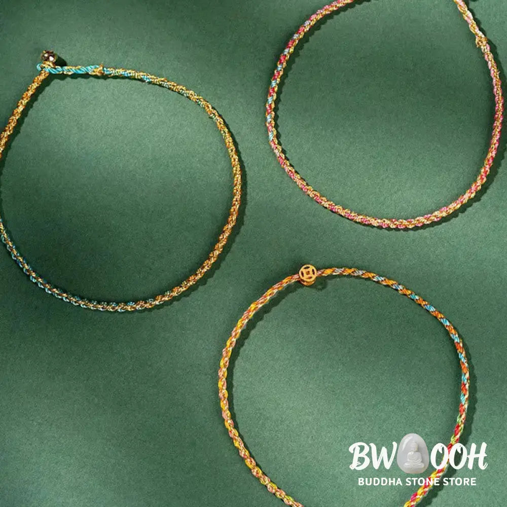 Buddha Stones Colorful Rope Luck Coin Bead Abundance Extra Thin Braided Bracelet - BWOOOH - Bracelet