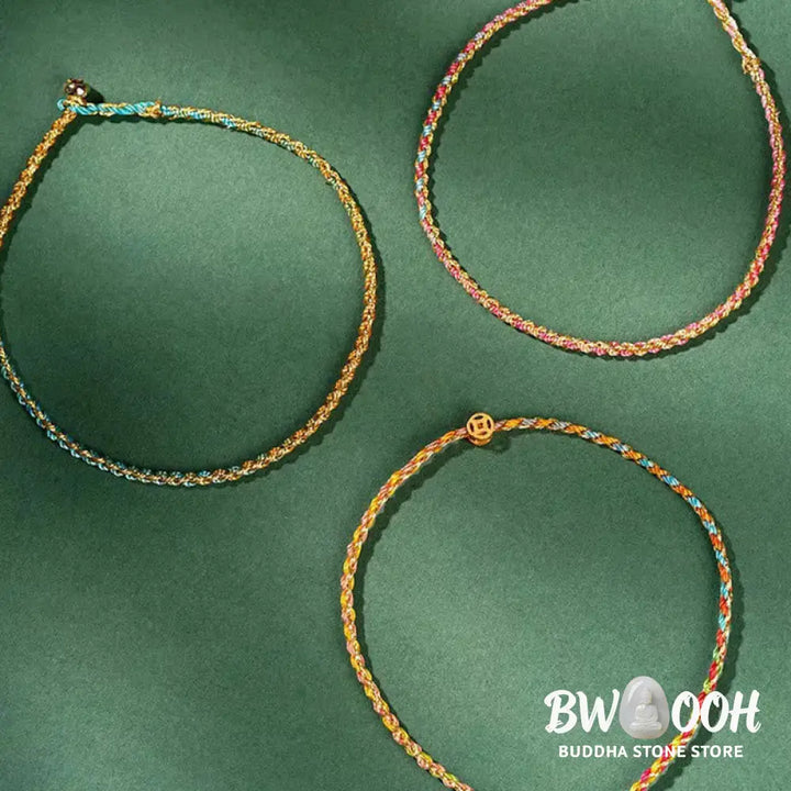 Buddha Stones Colorful Rope Luck Coin Bead Abundance Extra Thin Braided Bracelet - BWOOOH - Bracelet