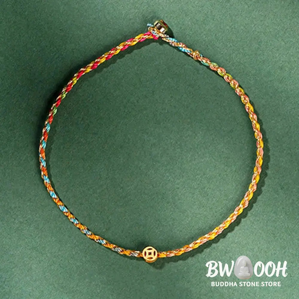Buddha Stones Colorful Rope Luck Coin Bead Abundance Extra Thin Braided Bracelet - BWOOOH - Bracelet